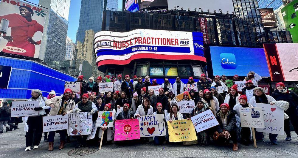 nurse practitioners celebrating their awareness week in Times Square