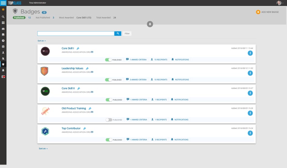 Digital Badges Repository in TopClass LMS