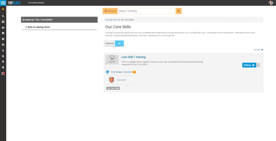 View Digital Badges in the TopClass LMS Course Catalog