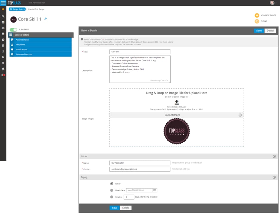 Create Digital Badges in TopClass LMS