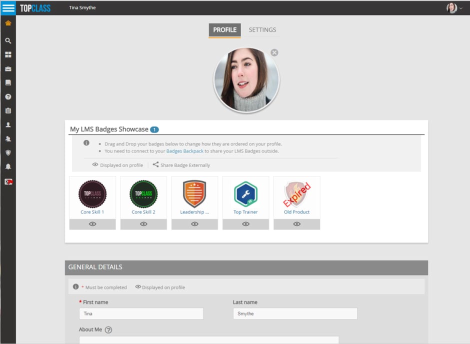 Digital Badges on the Learner Profile in TopClass LMS