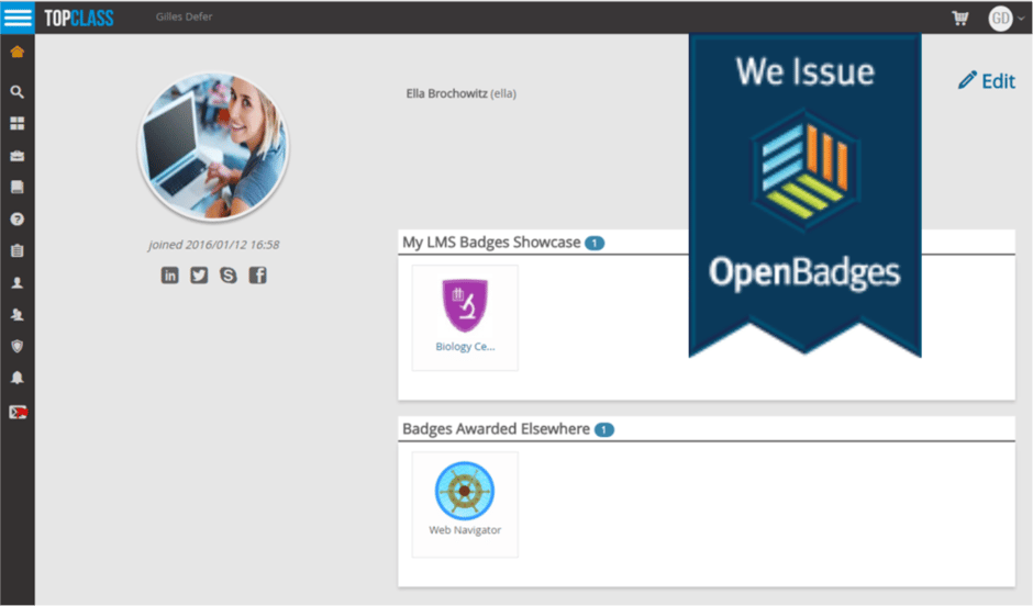 TopClass LMS Student Profile with OpenBadges