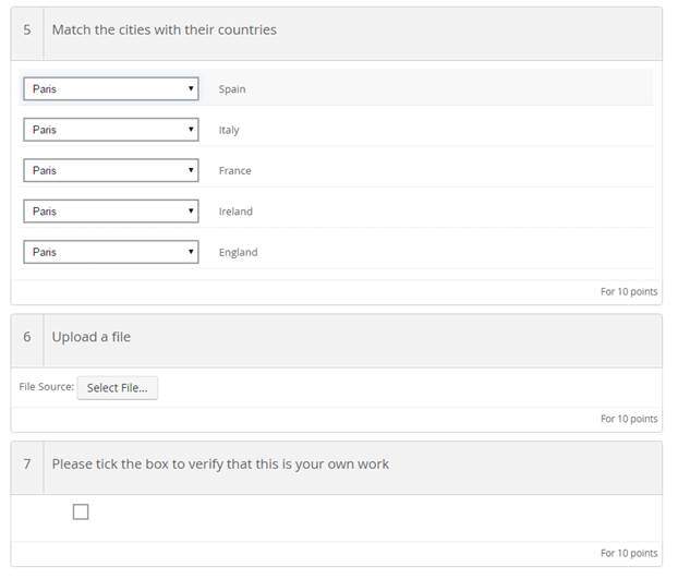 eLearning Assessment - topClass LMS list match, file upload and verification question samples