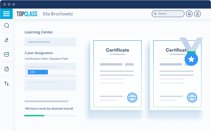 An example learning program dashboard with certification offerings, which organizations can incorporate during their LMS implementation process.